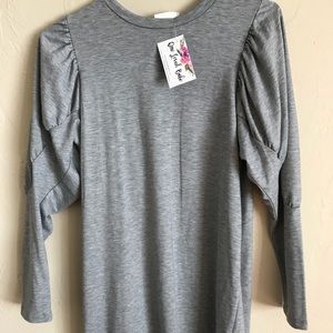 Puffed sleeves grey casual dress